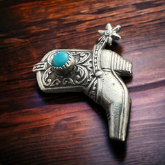 Turquoise pin - Cowgirl boot with turquoise - sterling pin
