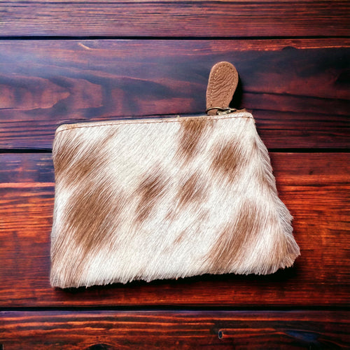 Cowhide coin pouch - tan and white