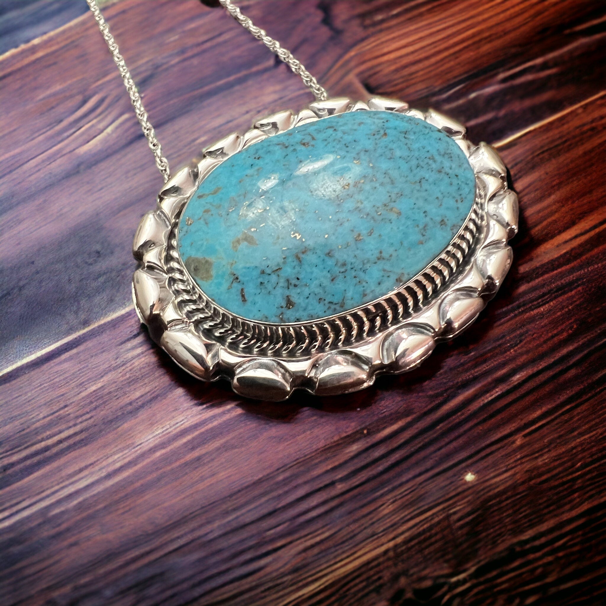 Jimson Belin Turquoise & Sterling Silver Necklace - Cowhide and Conchos
