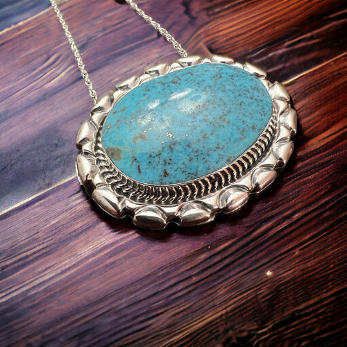 Jimson Belin Turquoise & Sterling Silver Necklace - Cowhide and Conchos