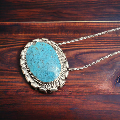 Jimson Belin Turquoise & Sterling Silver Necklace - Cowhide and Conchos