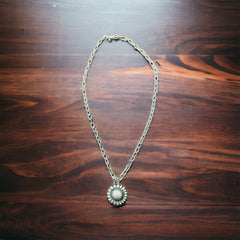 Large sterling sunflower necklace - Cowhide and Conchos
