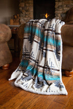 Lone Mountain Sherpa Throw Blanket - Cowhide and Conchos