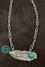 Lucky Feather Necklace - Cowhide and Conchos
