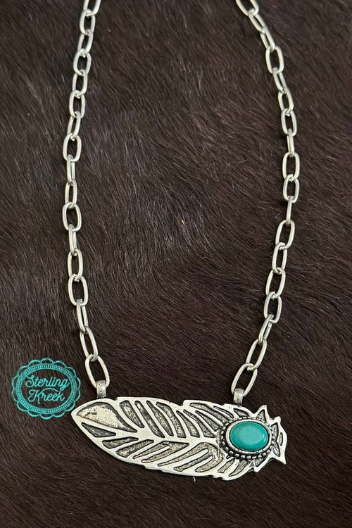Lucky Feather Necklace - Cowhide and Conchos