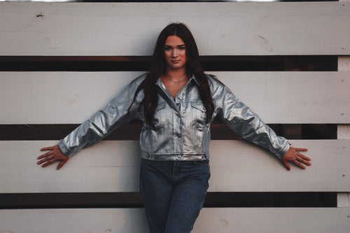 Metallic Coated Denim Jacket - Large available - Cowhide and Conchos