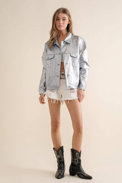 Metallic Coated Denim Jacket - Large available - Cowhide and Conchos