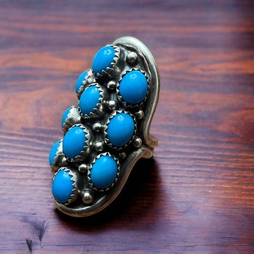 Navajo turquoise cluster ring - size 6 - Cowhide and Conchos