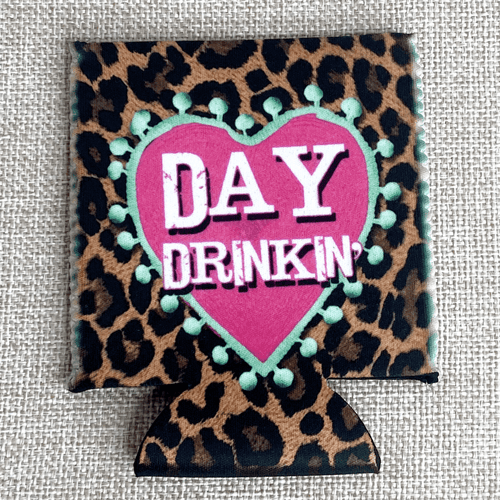 No Fringe Regular Heart Day Drinkin Koozie - Cowhide and Conchos