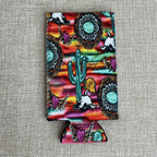 No Fringe Slim Watercolor Western Things Koozie - Cowhide and Conchos