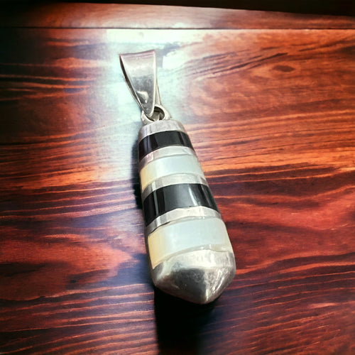 Onyx pendant - Onyx and mother of pearl inlay pendant - Cowhide and Conchos