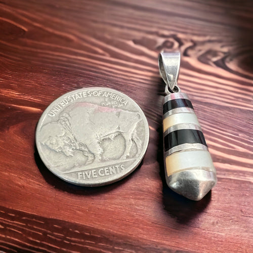 Onyx pendant - Onyx and mother of pearl inlay pendant - Cowhide and Conchos