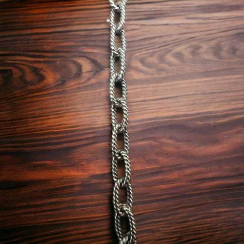 Oxidized Sterling Silver 4.6mm Twisted Oval Cable Chain - Cowhide and Conchos
