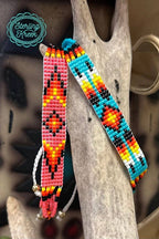 Pink New Mexico Beaded Bracelet - Cowhide and Conchos