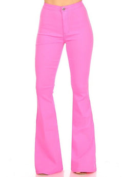 Pink Super Stretch Bell Pant - Cowhide and Conchos