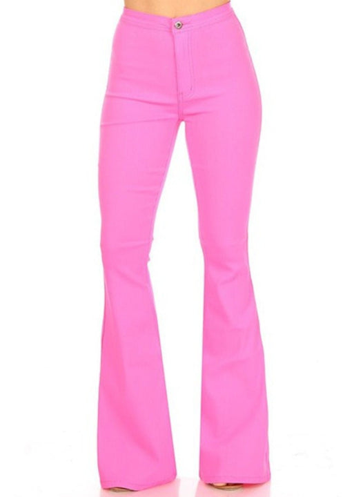 Pink Super Stretch Bell Pant - Cowhide and Conchos