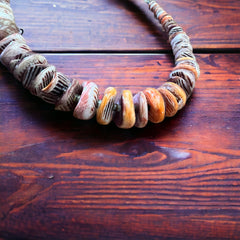 Purple and orange spiny oyster necklace - 22 inch - Cowhide and Conchos