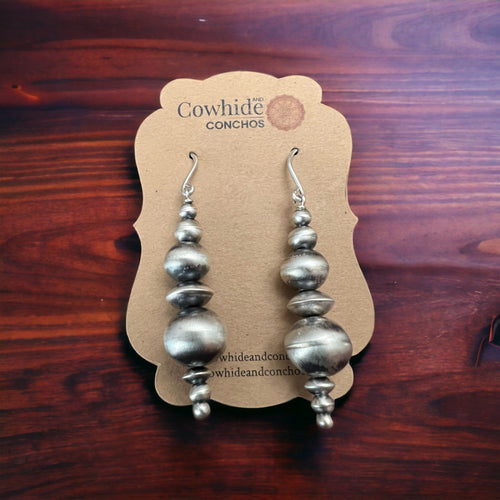 Rena Begay Sterling Silver Navajo Pearl Earrings - Cowhide and Conchos