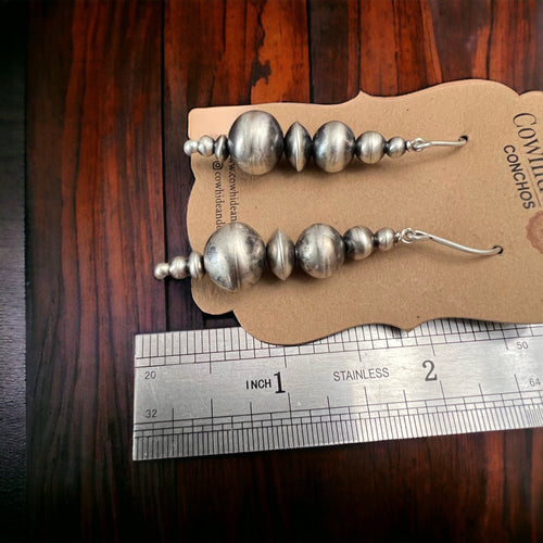 Rena Begay Sterling Silver Navajo Pearl Earrings - Cowhide and Conchos