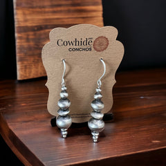 Rena Begay Sterling Silver Navajo Pearl Earrings - Cowhide and Conchos
