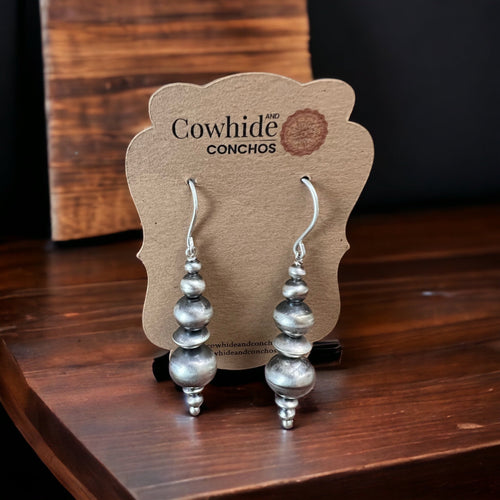 Rena Begay Sterling Silver Navajo Pearl Earrings - Cowhide and Conchos