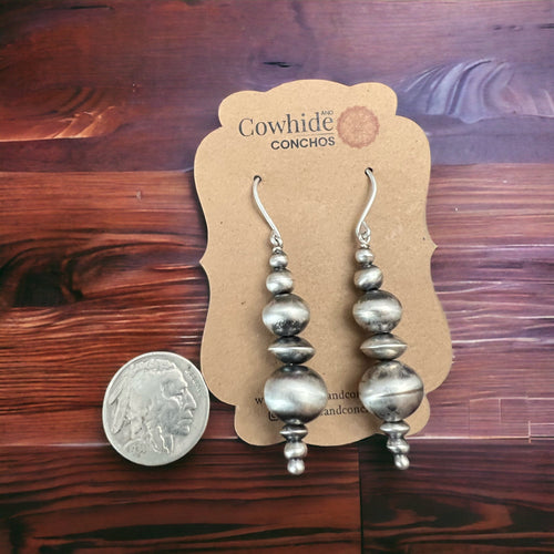 Rena Begay Sterling Silver Navajo Pearl Earrings - Cowhide and Conchos