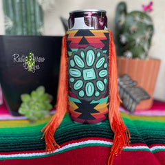 Southwest Concho Fringe Koozie - Cowhide and Conchos