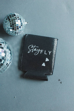 Stay Fly Regular Can Koozie - Cowhide and Conchos