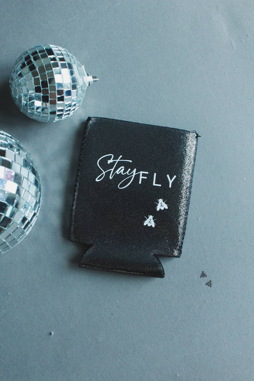 Stay Fly Regular Can Koozie - Cowhide and Conchos