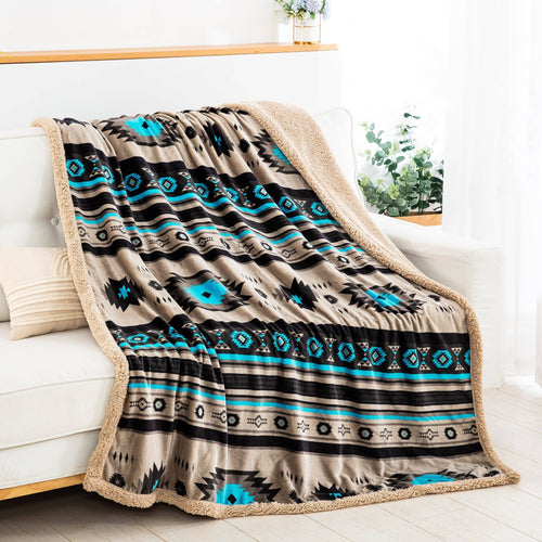 Stella Aztec Sherpa Line Throw Blanket: Brown - Cowhide and Conchos