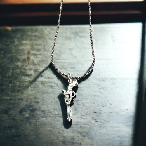 Sterling 3D pistol charm/pendant - Cowhide and Conchos