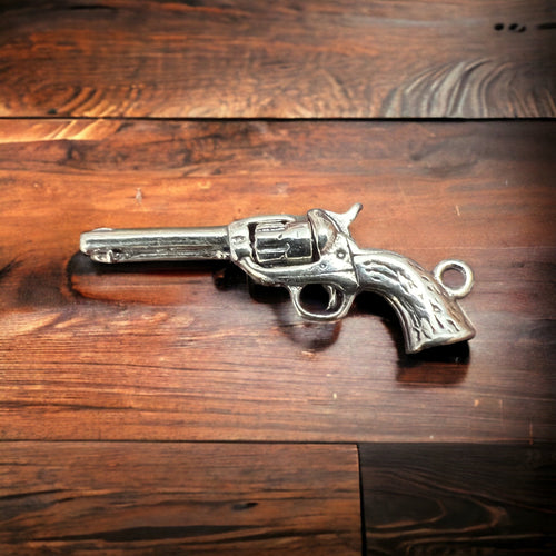 Sterling 3D pistol charm/pendant - Cowhide and Conchos