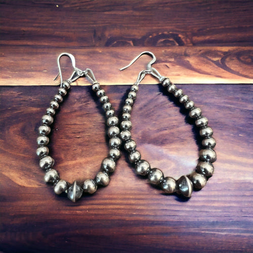 Sterling pearl earrings - 2 1/2 inch drop - Very popular! - Cowhide and Conchos