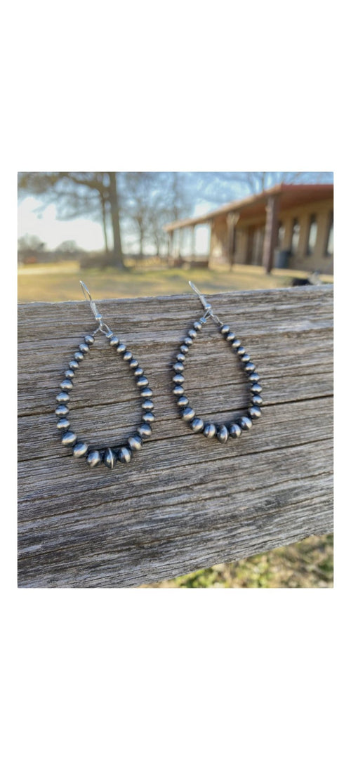 Sterling pearl earrings - 2 1/2 inch drop - Very popular! - Cowhide and Conchos