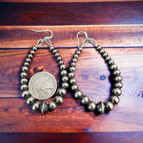 Sterling pearl earrings - 2 1/2 inch drop - Very popular! - Cowhide and Conchos