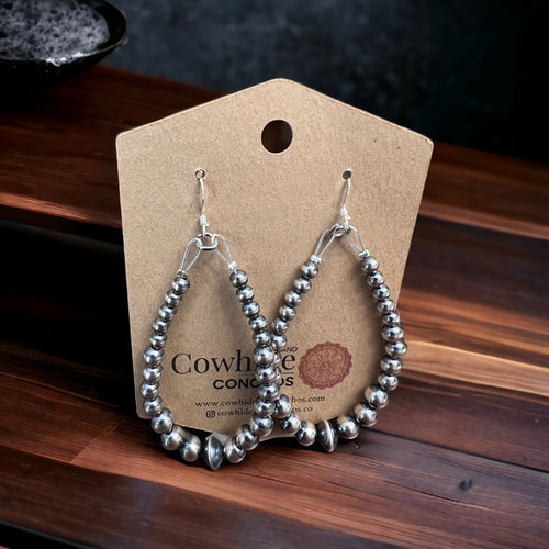 Sterling pearl earrings - 2 1/2 inch drop - Very popular! - Cowhide and Conchos