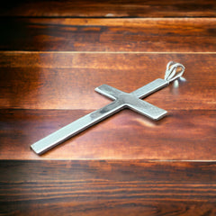 Sterling Silver Cross Pendant - Cowhide and Conchos
