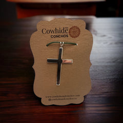 Sterling Silver Cross Pendant - Cowhide and Conchos