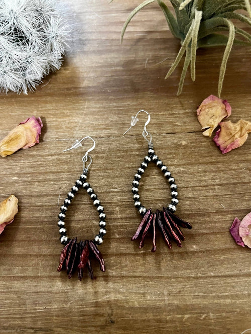 Sterling Silver Pearl Earrings With Purple Shell - Cowhide and Conchos