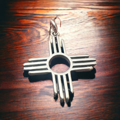 Sterling Zia pendant - Cowhide and Conchos