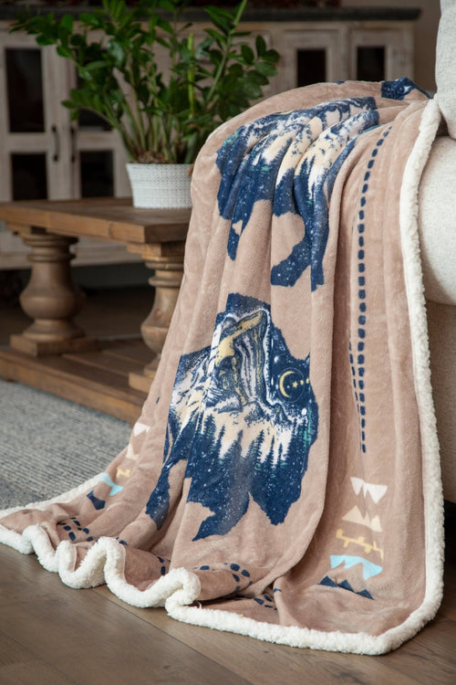 Three Buffalo Plush Throw - Cowhide and Conchos