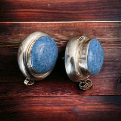 Turquoise earrings - Large vintage turquoise statement earrings on sterling - Cowhide and Conchos