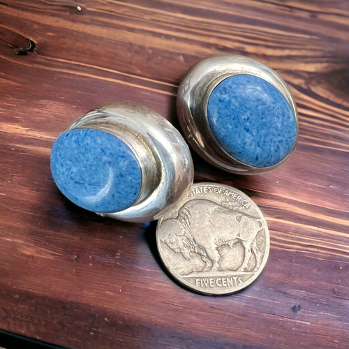 Turquoise earrings - Large vintage turquoise statement earrings on sterling - Cowhide and Conchos