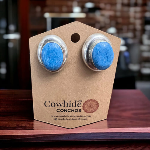 Turquoise earrings - Large vintage turquoise statement earrings on sterling - Cowhide and Conchos