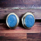 Turquoise earrings - Large vintage turquoise statement earrings on sterling - Cowhide and Conchos