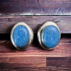 Turquoise earrings - Large vintage turquoise statement earrings on sterling - Cowhide and Conchos