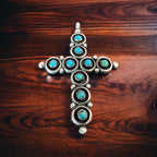 Turquoise pendant - Turquoise snake eye cross pendant - Cowhide and Conchos