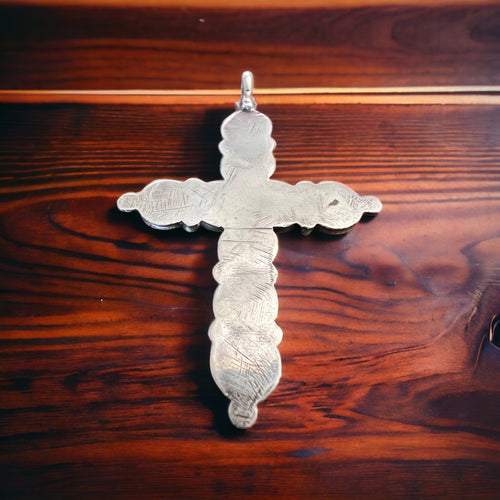 Turquoise pendant - Turquoise snake eye cross pendant - Cowhide and Conchos