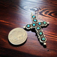 Turquoise pendant - Turquoise snake eye cross pendant - Cowhide and Conchos