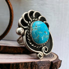 Turquoise ring - beautiful large cabochon on shadow box style base - Size 6 - Cowhide and Conchos